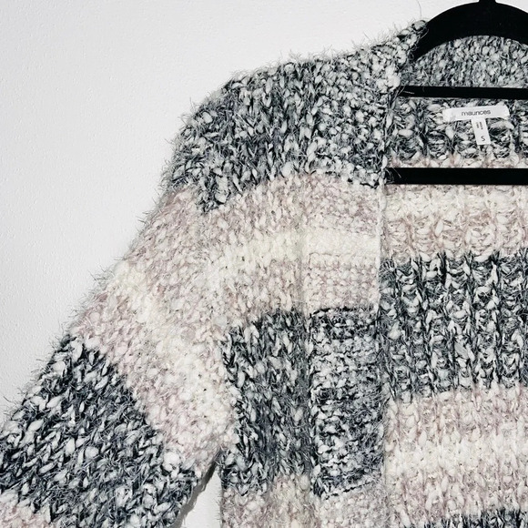 Maurices Gray Striped Soft Eyelash Open Front Cardigan Small Women’s - Picture 4 of 11